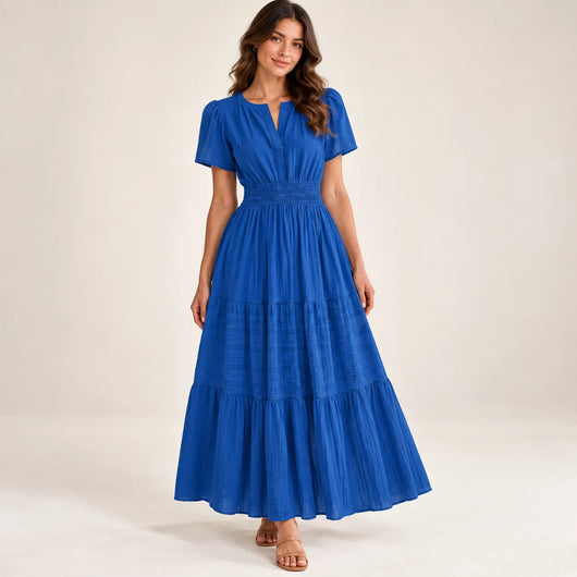 Women’s V Neck Elastic Waist Maxi Dress