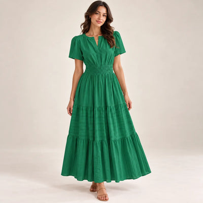 Women’s V Neck Elastic Waist Maxi Dress