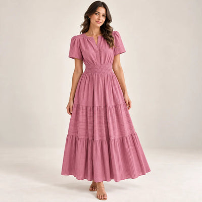 Women’s V Neck Elastic Waist Maxi Dress