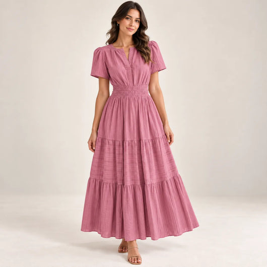 Women’s V Neck Elastic Waist Maxi Dress