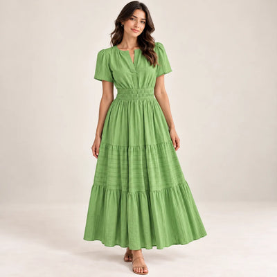 Women’s V Neck Elastic Waist Maxi Dress