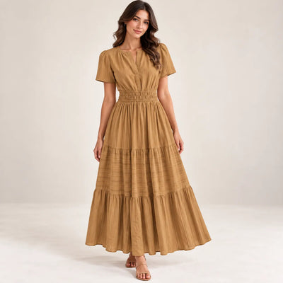Women’s V Neck Elastic Waist Maxi Dress