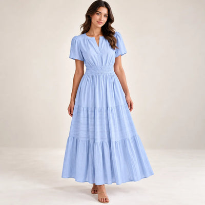 Women’s V Neck Elastic Waist Maxi Dress