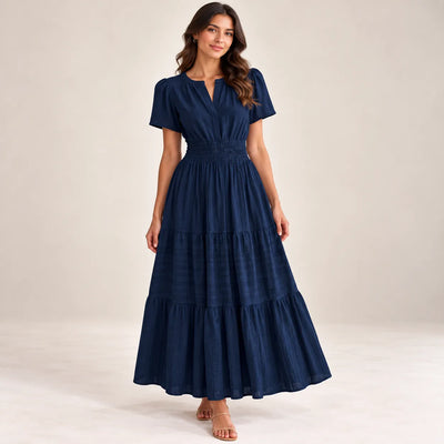 Women’s V Neck Elastic Waist Maxi Dress