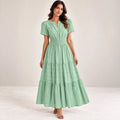 Women’s V Neck Elastic Waist Maxi Dress