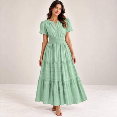 Women’s V Neck Elastic Waist Maxi Dress
