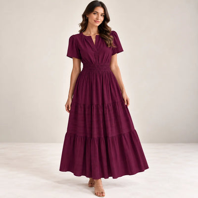 Women’s V Neck Elastic Waist Maxi Dress