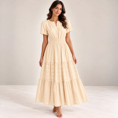 Women’s V Neck Elastic Waist Maxi Dress
