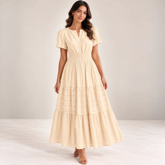 Women’s V Neck Elastic Waist Maxi Dress