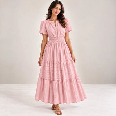Women’s V Neck Elastic Waist Maxi Dress