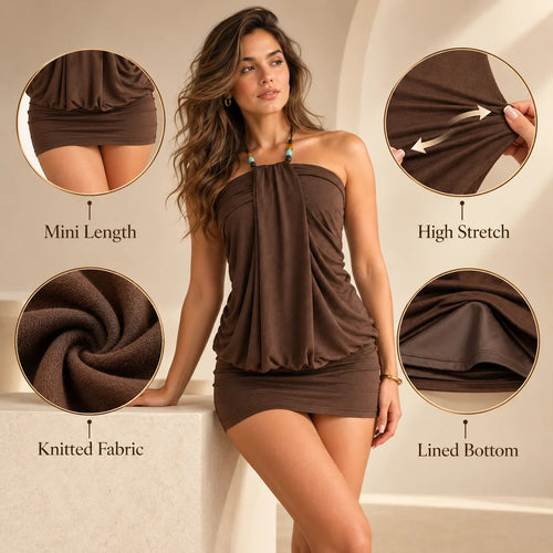 Women's Summer Halter Ruched Mini Party Dress