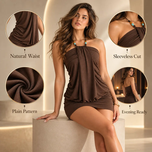 Women's Summer Halter Ruched Mini Party Dress
