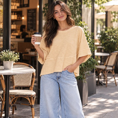 Women's Summer Casual Crewneck Batwing Loose Fit Top