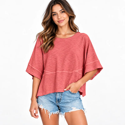 Women's Summer Casual Crewneck Batwing Loose Fit Top