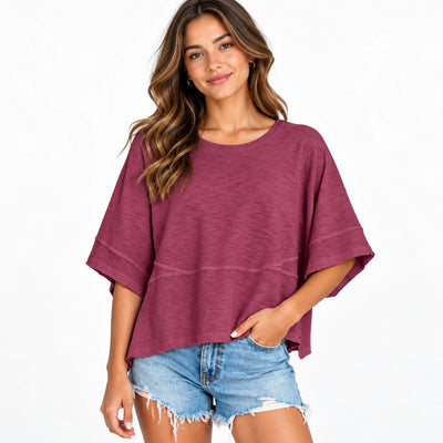 Women's Summer Casual Crewneck Batwing Loose Fit Top