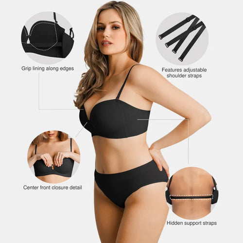 Seamless Strapless Front Closure Push-Up Bra